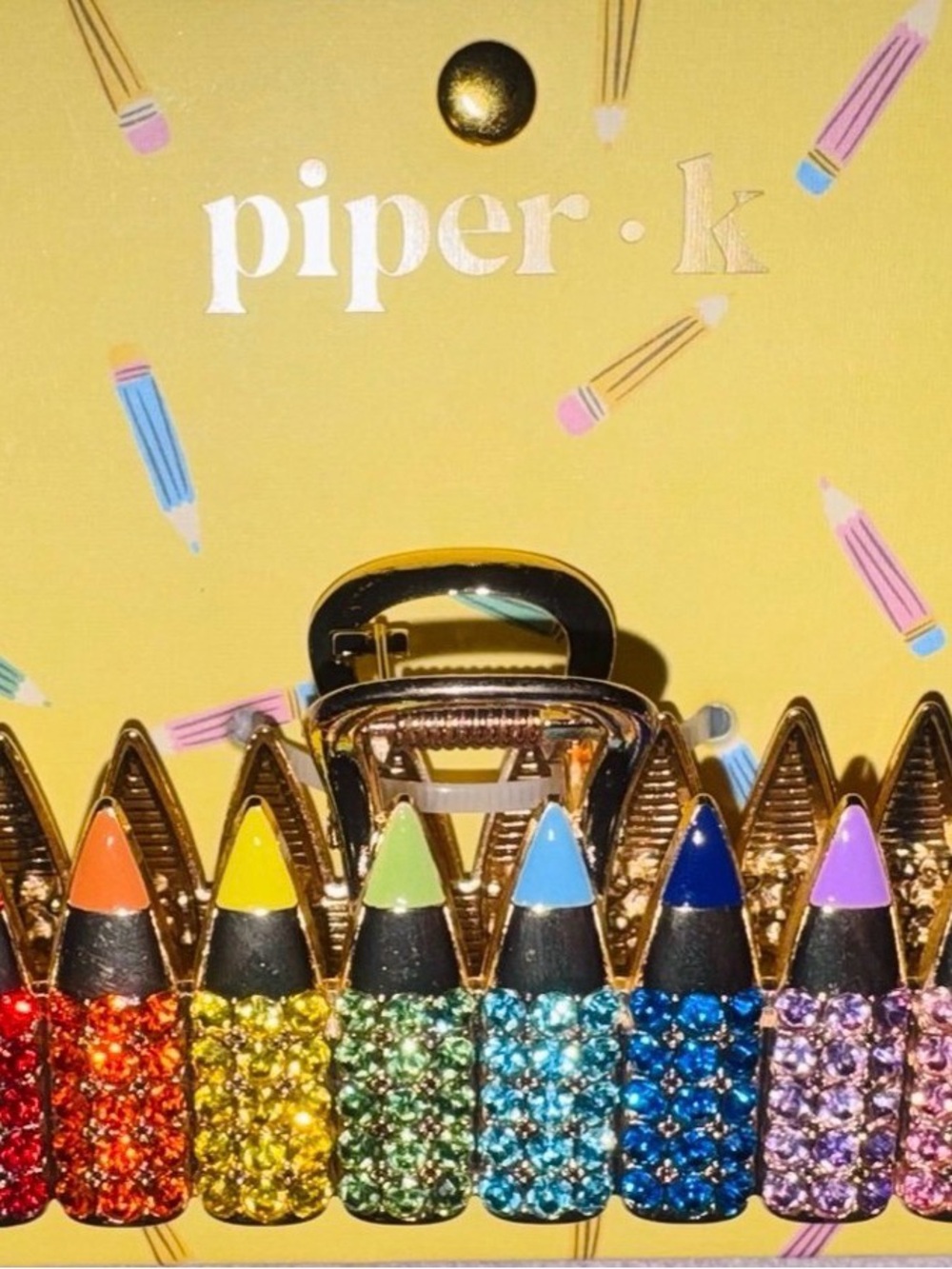 Piper K Colorful Crystal Pencil Hair Clip - Rainbow Stones - Picture 2 of 3